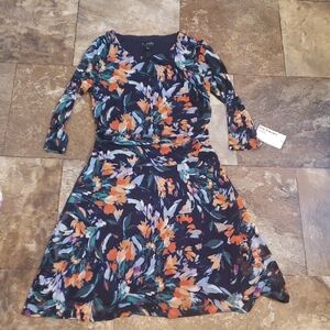 Enfocus Studio 6 Multicolor Navy Blue Floral Long Sleeve Dress Mesh